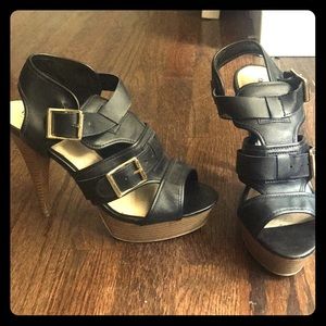 Black wide strap heels size 8
